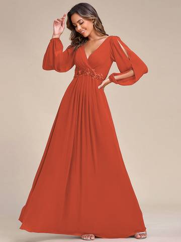 Floor Length Long Lantern Sleeves Formal Dresses