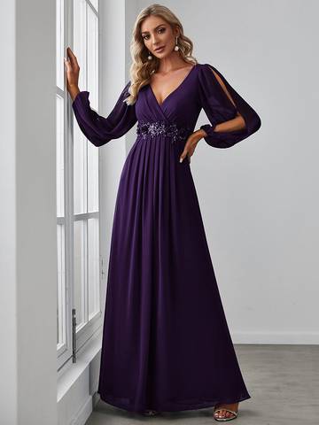 Floor Length Long Lantern Sleeves Formal Dresses