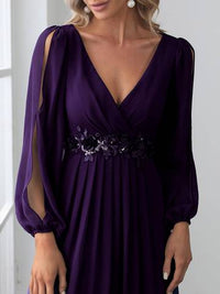 Floor Length Long Lantern Sleeves Formal Dresses