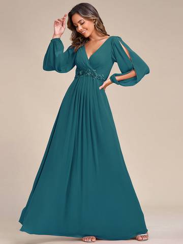 Floor Length Long Lantern Sleeves Formal Dresses