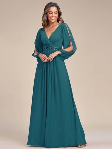 Floor Length Long Lantern Sleeves Formal Dresses