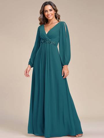 Floor Length Long Lantern Sleeves Formal Dresses