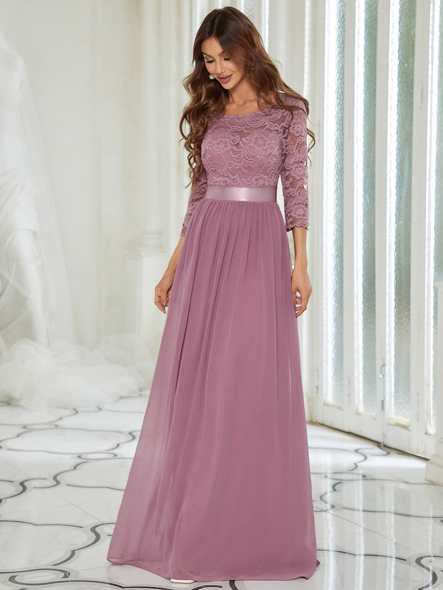 Elegant Empire  Waist Bridesmaid Dresses with Long Lace Sleeve