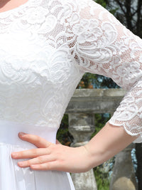 Elegant Empire  Waist Bridesmaid Dresses with Long Lace Sleeve