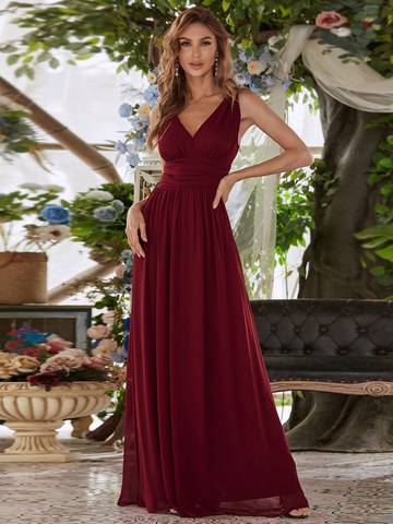 Double V-Neck Elegant Maxi Long Evening Dresses Luxurious Weddings