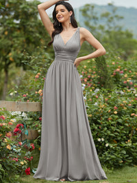Elegant Double V-Neck Maxi Long Bridesmaid Dresses