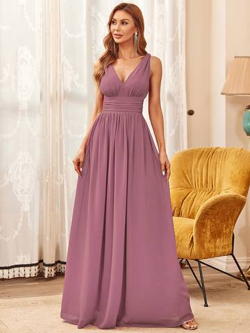 Double V-Neck Elegant Maxi Long Evening Dresses Luxurious Weddings