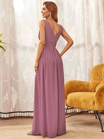 Double V-Neck Elegant Maxi Long Evening Dresses Luxurious Weddings