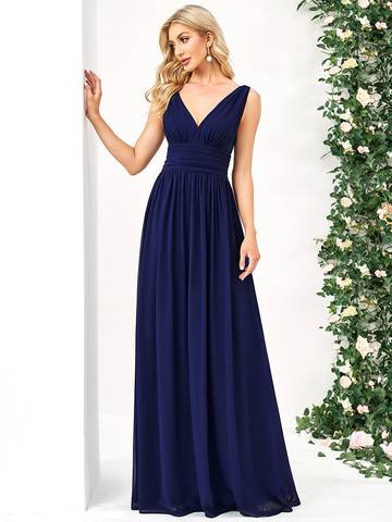 Double V-Neck Elegant Maxi Long Evening Dresses Luxurious Weddings