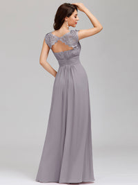 Lacey Neckline Open Back Ruched Bust  Chiffon Evening Dresses