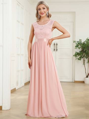 V Back Belted Lace & Chiffon Bridesmaid Dresses Luxurious Weddings