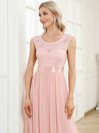 V Back Belted Lace & Chiffon Bridesmaid Dresses Luxurious Weddings