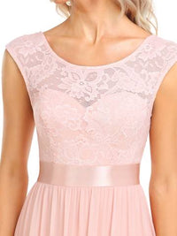 V Back Belted Lace & Chiffon Bridesmaid Dresses Luxurious Weddings