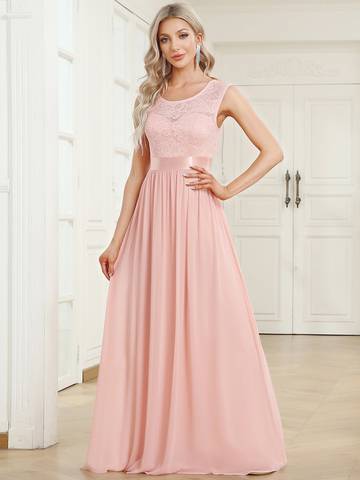 V Back Belted Lace & Chiffon Bridesmaid Dresses Luxurious Weddings