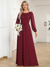 Round Neck Bridesmaid Dresses with Long Lantern Sleeves