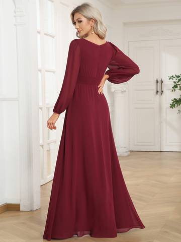 Round Neck Bridesmaid Dresses with Long Lantern Sleeves Luxurious Weddings