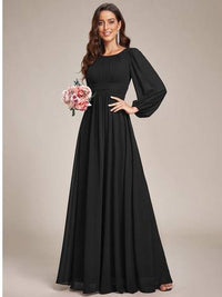 Round Neck Bridesmaid Dresses with Long Lantern Sleeves