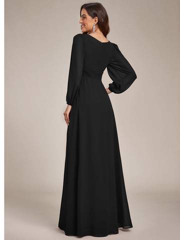 Round Neck Bridesmaid Dresses with Long Lantern Sleeves Luxurious Weddings