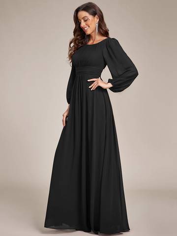 Round Neck Bridesmaid Dresses with Long Lantern Sleeves