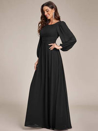 Round Neck Bridesmaid Dresses with Long Lantern Sleeves Luxurious Weddings