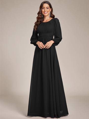 Round Neck Bridesmaid Dresses with Long Lantern Sleeves Luxurious Weddings