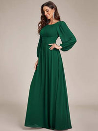 Round Neck Bridesmaid Dresses with Long Lantern Sleeves Luxurious Weddings