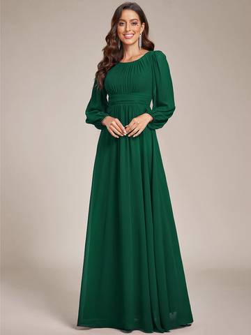 Round Neck Bridesmaid Dresses with Long Lantern Sleeves