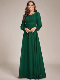 Round Neck Bridesmaid Dresses with Long Lantern Sleeves