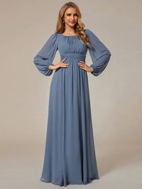 Round Neck Bridesmaid Dresses with Long Lantern Sleeves Luxurious Weddings