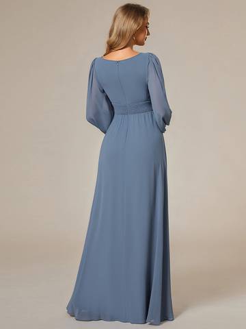 Round Neck Bridesmaid Dresses with Long Lantern Sleeves Luxurious Weddings