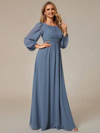 Round Neck Bridesmaid Dresses with Long Lantern Sleeves Luxurious Weddings