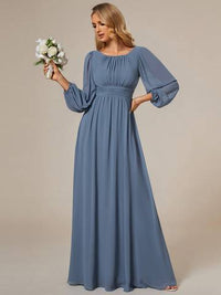 Round Neck Bridesmaid Dresses with Long Lantern Sleeves Luxurious Weddings