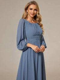 Round Neck Bridesmaid Dresses with Long Lantern Sleeves Luxurious Weddings