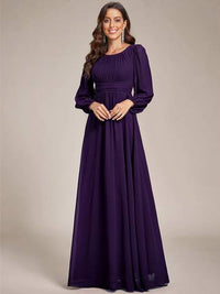 Round Neck Bridesmaid Dresses with Long Lantern Sleeves