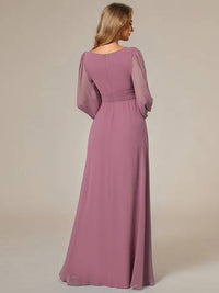 Round Neck Bridesmaid Dresses with Long Lantern Sleeves