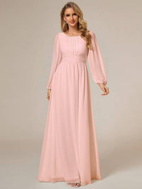 Round Neck Bridesmaid Dresses with Long Lantern Sleeves Luxurious Weddings