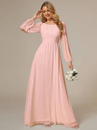 Round Neck Bridesmaid Dresses with Long Lantern Sleeves Luxurious Weddings