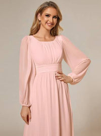 Round Neck Bridesmaid Dresses with Long Lantern Sleeves