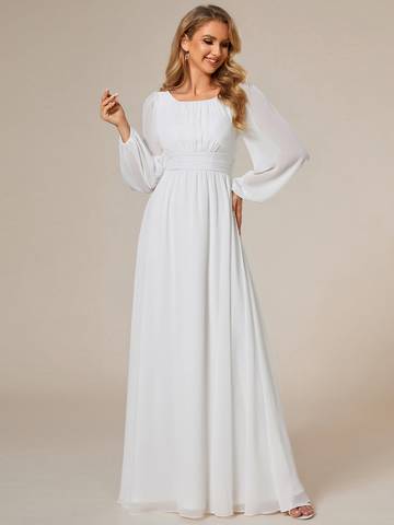 Round Neck Bridesmaid Dresses with Long Lantern Sleeves Luxurious Weddings