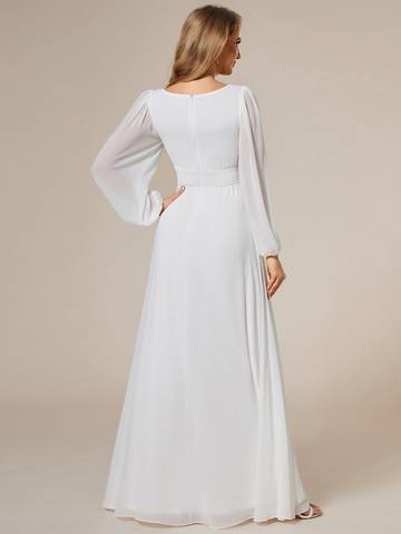 Round Neck Bridesmaid Dresses with Long Lantern Sleeves