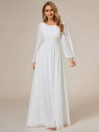 Round Neck Bridesmaid Dresses with Long Lantern Sleeves Luxurious Weddings