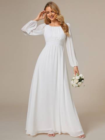 Round Neck Bridesmaid Dresses with Long Lantern Sleeves Luxurious Weddings