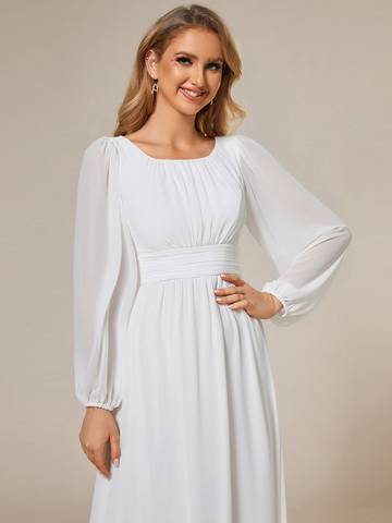 Round Neck Bridesmaid Dresses with Long Lantern Sleeves Luxurious Weddings