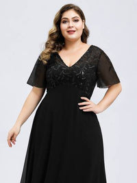 Plus Size Floral Sequin Evening Dresses With Cap Sleeve