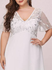 Plus Size Floral Sequin Evening Dresses With Cap Sleeve