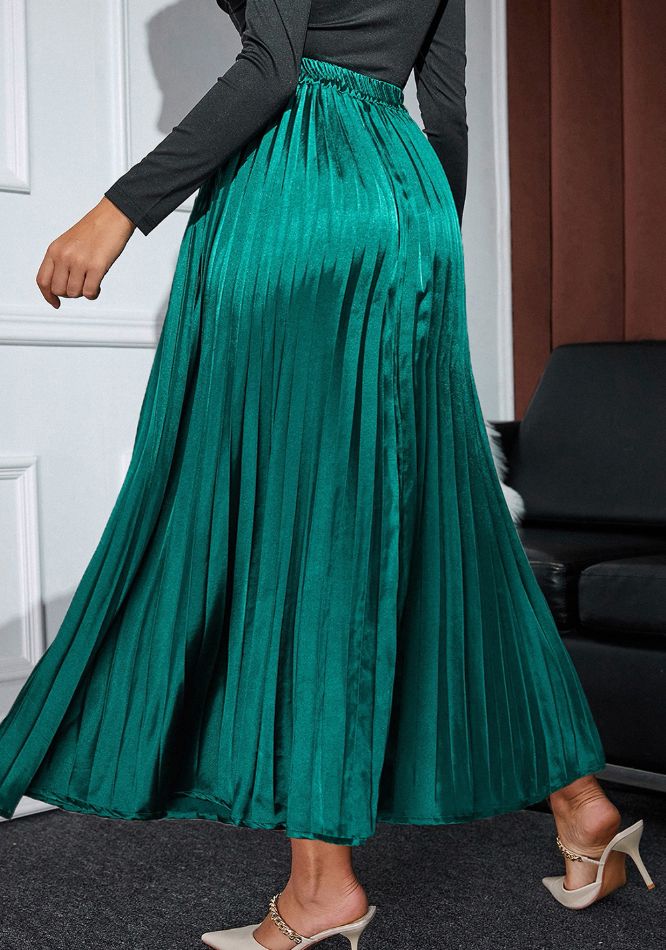 Elastic Waist Pleated Midi Skirt Skirt Luxurious Weddings