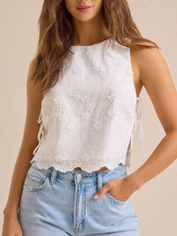Eyelet Embroidered Scalloped Hem Tank Top Women's Tops Luxurious Weddings