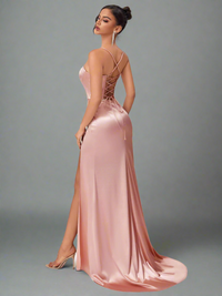 Champagne Corset Front Satin Evening Dress Dresses Luxurious Weddings