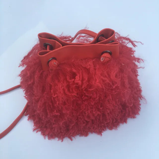 Long Fur Wool Bucket Bag Handbags Luxurious Weddings