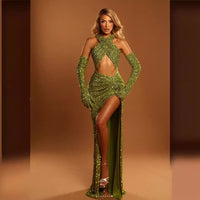 Elegant backless halterneck sexy sequined green bodycon Luxurious Weddings